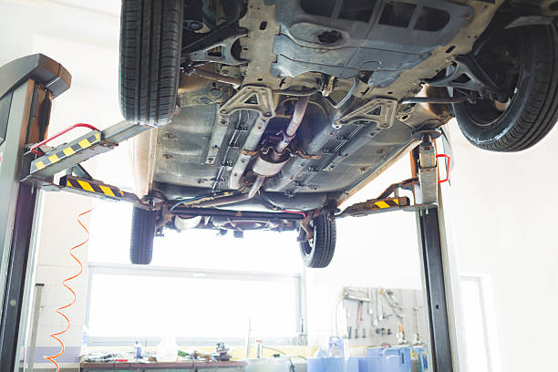 istock Undercarriage of a serviced car in garage 175123808
