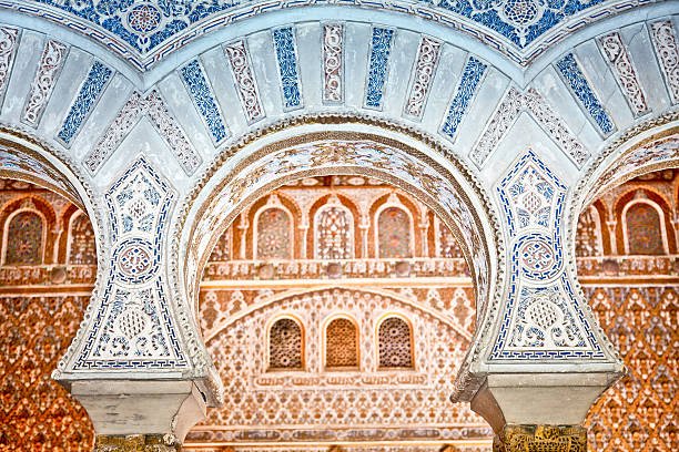 decorations in the royal alcazars of seville, spain. - sevilla i̇li stok fotoğraflar ve resimler