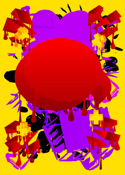 istock Black, red, yellow and purple graffiti speech bubble. Abstract modern Messaging sign street art decoration, Discussion icon performed in urban painting style. 1751259480