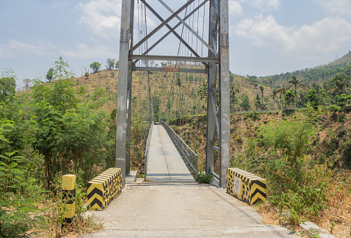 Wood bridge on the river at Nam song river, Vang Vieng, Laos