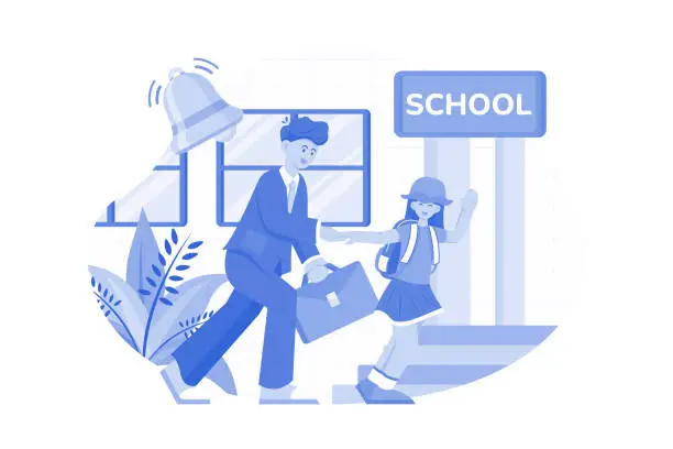 Vector illustration of Father Dropping Off Daughter At School