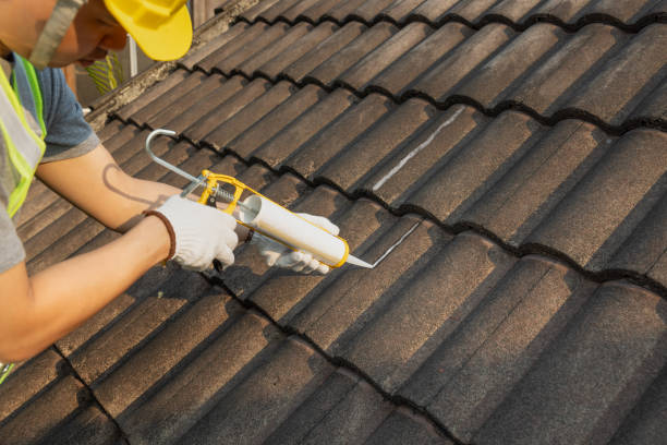 istock Worker man using silicone sealant adhesive  to fix crack of the old tile roof. 1751282990