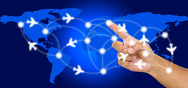 istock Hand point on airline route with world map background 175128803