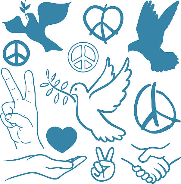 illustrazioni stock, clip art, cartoni animati e icone di tendenza di raccolta di icone di pace e amore a tema - pacifism