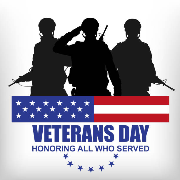 Veterans day poster Veterans day poster. Silhouettes of US military soldiers. EPS10 vector us military silhouette stock illustrations