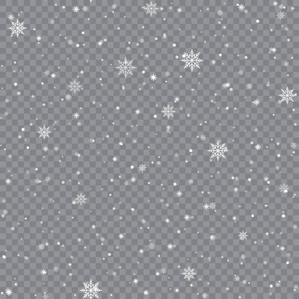 bildbanksillustrationer, clip art samt tecknat material och ikoner med seamless xmas pattern with falling snowflakes on transparent background. vector - snöflingor