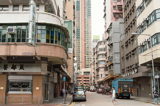 Hong Kong - September 15, 2023 : Yau Ma Tei street retro building