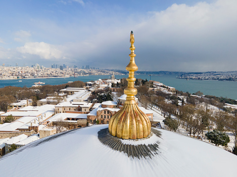 Hagia Sophia Mosque (Ayasofya Cami) in the Winter Season Drone Photo, Sultanahmet Square Eminonu, Fatih Istanbul, Turkiye (Turkey)