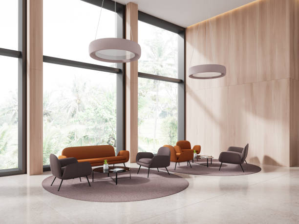 istock Light wooden office waiting room interior with sofa 1751391958