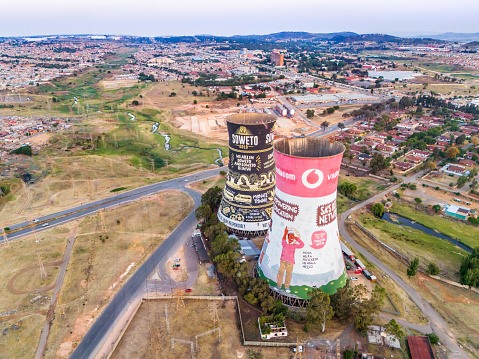 Soweto Towers, left behind after demolishing an old power station in Soweto township, is now used as a bungee jumping venue for tourism attraction.
