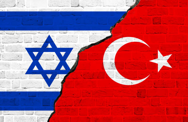 istock Israel and Turkish flag together. Israel and Turkish conflict. 1751493016