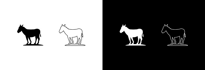 Donkey icon on white and black background.