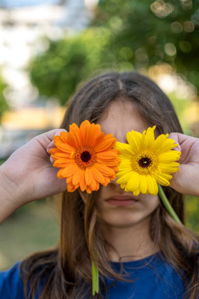 istock Orange and yellow gerbera flowers blooming in human hand 1751503664