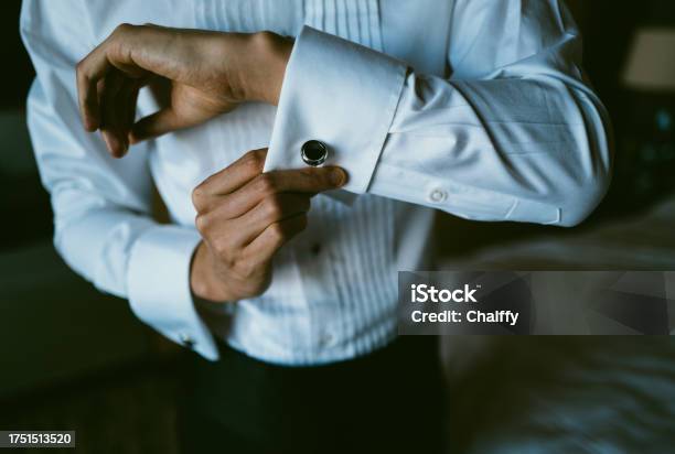 Asian Man Putting On Tuxedo For Events Stock Photo - Download Image Now - Necktie, 30-34 Years, Adjusting