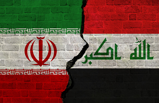 Iran and Iraq flags together. Iran and Iraq conflict.