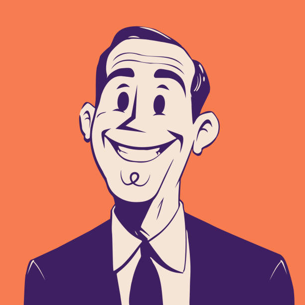 retro cartoon illustration of a happy smiling man
