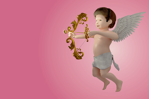3D Illustration, Cupid angel for valentines day and GREETING CARD on  pink background .