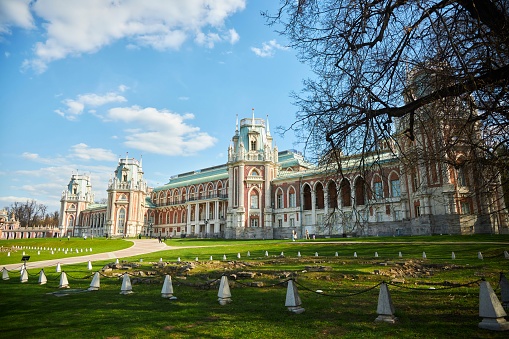 Moscow, Russia - May 5, 2022: Tsaritsyno Museum-Reserve. The historical building of the palace complex.