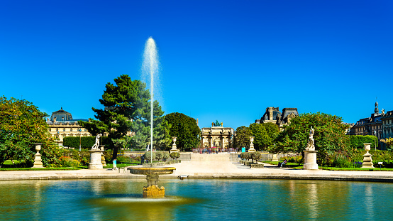Fountain at the Grand Bassin Rond at Tuileries Garden in Paris, France