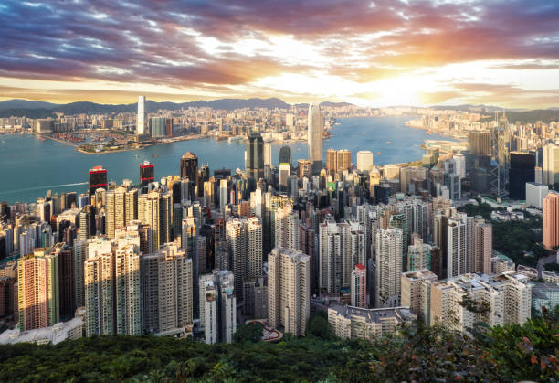 istock Hong Kong skyline panorama at dramatic sunset, China - Asia 1751603116