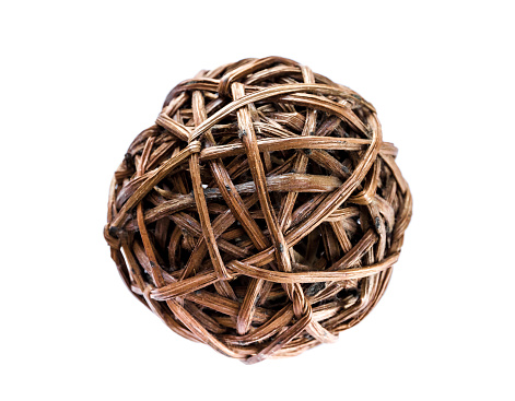 Woven wicker ball isolated on white background
