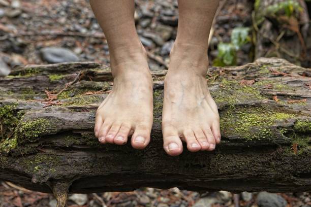 istock Close up of bare feet on a log. 1751613904