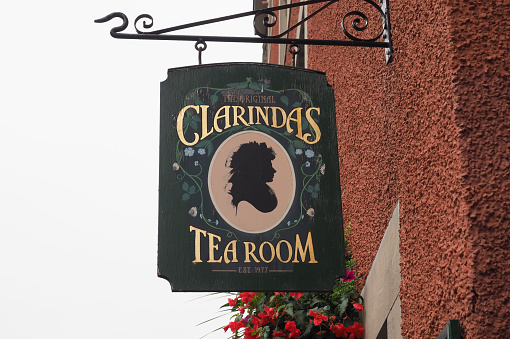 Edinburgh, UK - September 15, 2023: Clarindas tea room sign