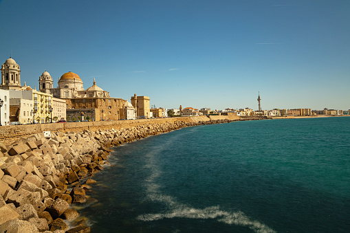 coastline in Cadiz  in Andalusia with view to the cathedral