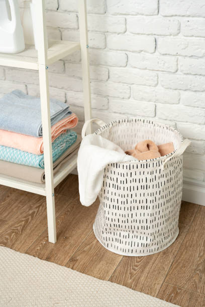 istock Fabric laundry basket in a bathroom close up 1751634497