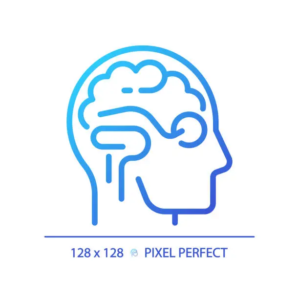 Vector illustration of 2D simple thin linear gradient brain and eye icon