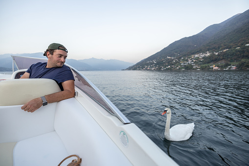 Man boating on lake