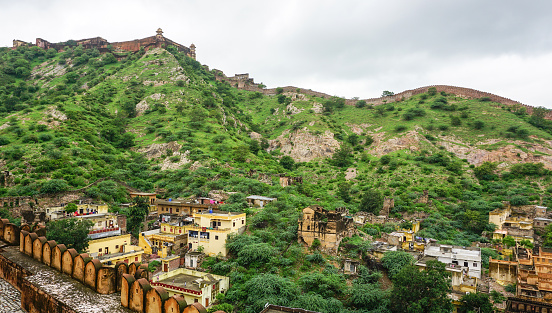 View of Amer township, from Amer Fort in Jaipur, India.