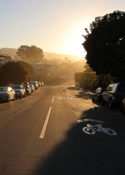 Early morning sunlight across the road
