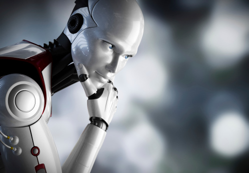 3D visual of a humanoid robot overthinking something.