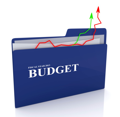 Folder with budget documents and graph