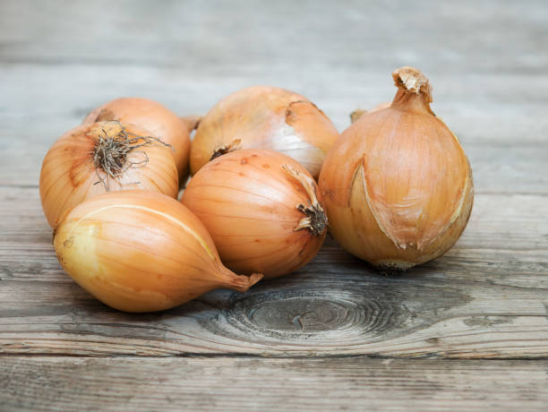 istock Fresh onion bulbs on an unpainted wooden rustic table 1751699576