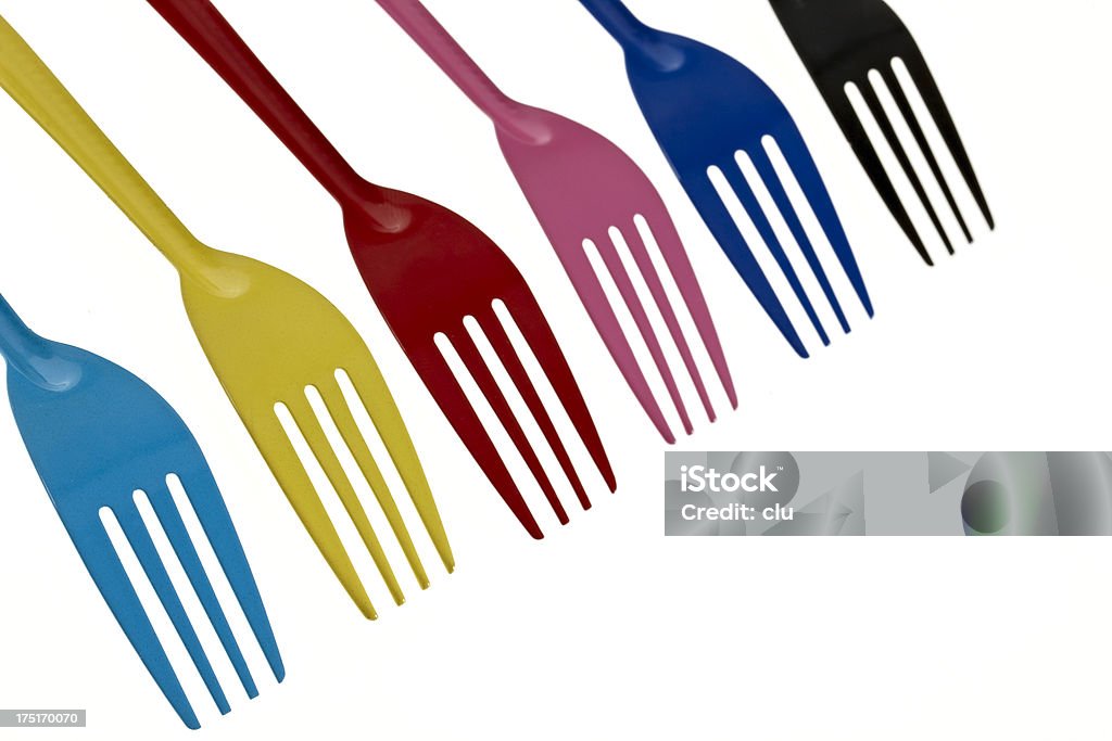 Colorido forks sobre blanco - Foto de stock de Alimento libre de derechos