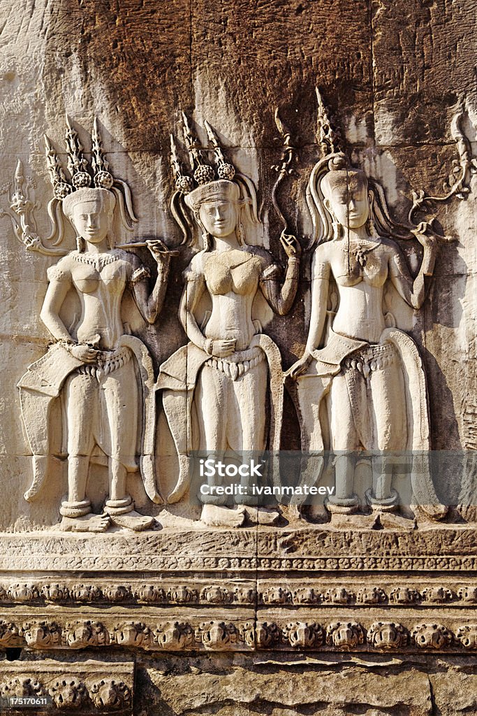 アプサラ（天女の舞）の彫刻、アンコールワット、カンボジア - アジア大陸のロイヤリティフリーストックフォト