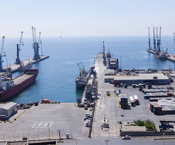 istock Commercial Cargo boats in a port 175170709