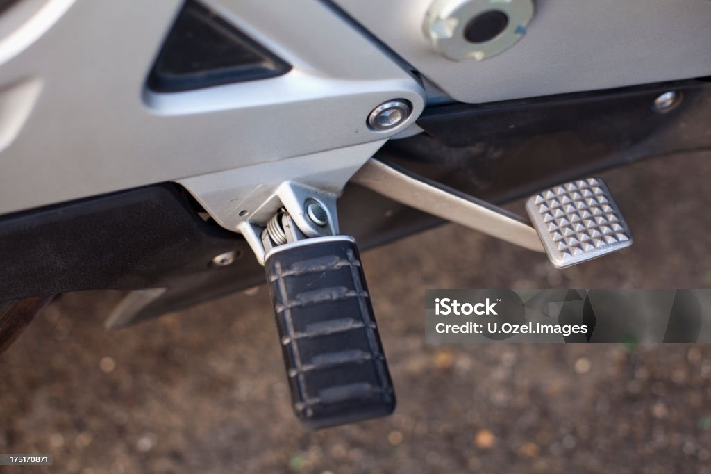 Brake and Pedal Brake and pedal of a modern used motorbike. Brake Stock Photo