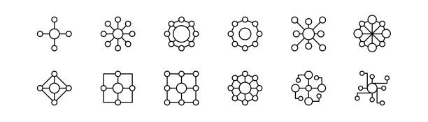 illustrations, cliparts, dessins animés et icônes de icône de ligne de connexion. jeu d’icônes de molécule. connectez l’illustration. molécule de connexion en ligne. concentrateur de réseau. trait modifiable. illustration vectorielle. - enjoliveur