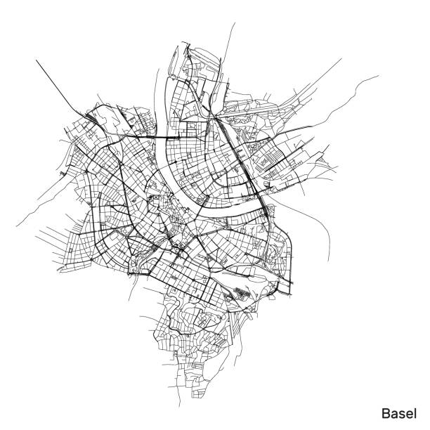 istock Basel city map with roads and streets, Switzerland. Vector outline illustration. 1751710119