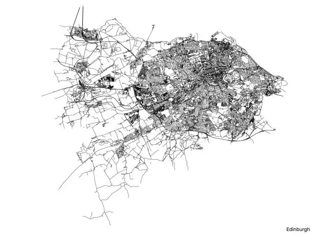 Vector illustration of Edinburgh city map with roads and streets, United Kingdom. Vector outline illustration.