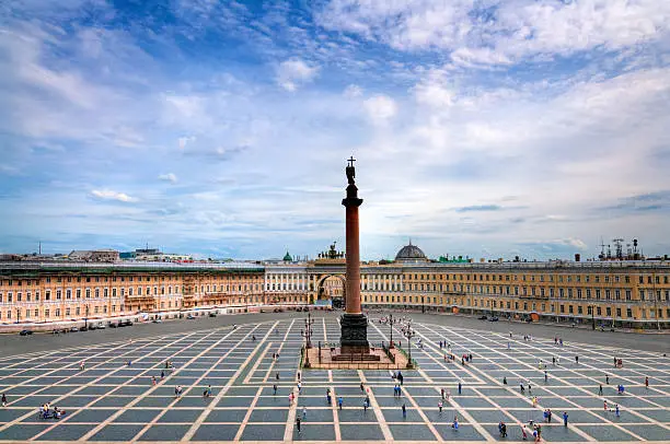 "The Alexander Column monument is the focal point of empty Palace Square in Saint Petersburg, Russia. It was designed by the French-born architect Auguste de Montferrand, built between 1830 and 1834.See more images like this in:"