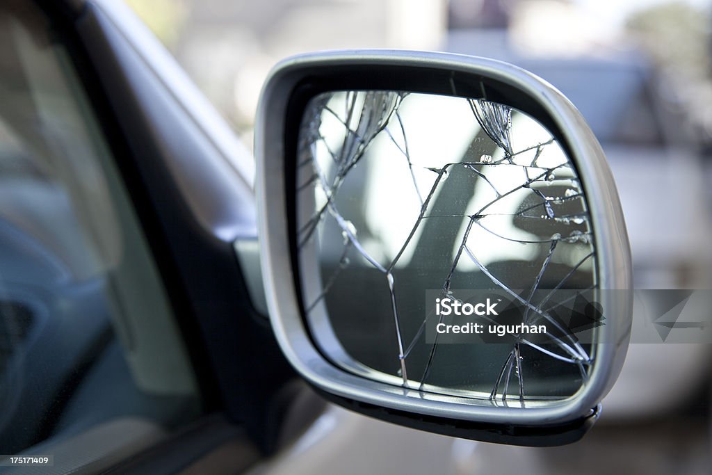 Damaged Broken car mirror. Cracked Stock Photo
