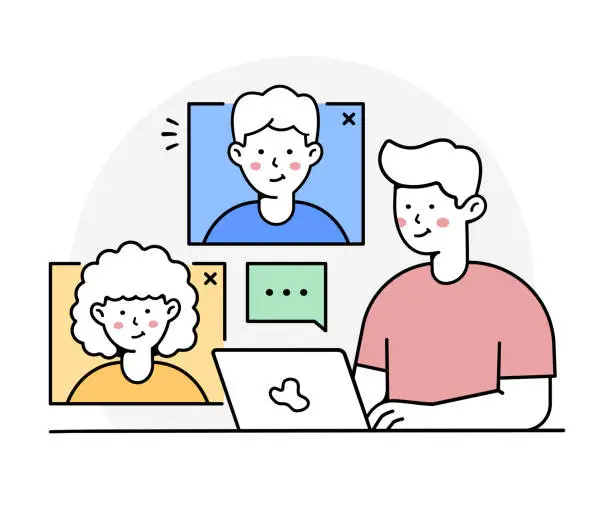 Vector illustration of Video Conference Hand Drawn Illustration