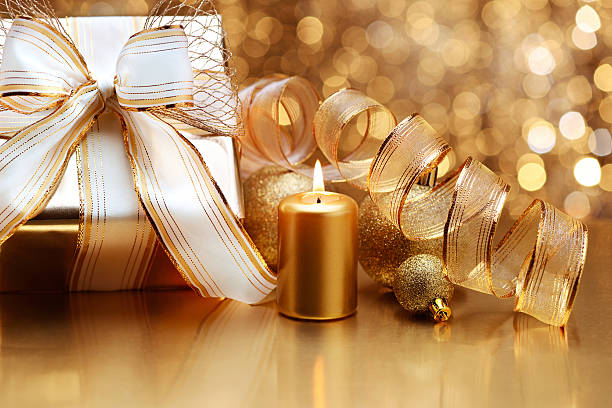 istock Golden christmas gift with decoration 175172315