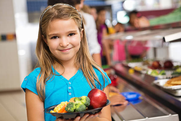 istock Elementary school girl with healthy lunch in cafeteria line 175172490