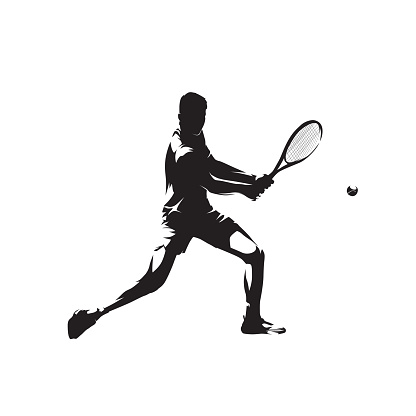 Tennis player, isolated vector silhouette, ink drawing. Tennis