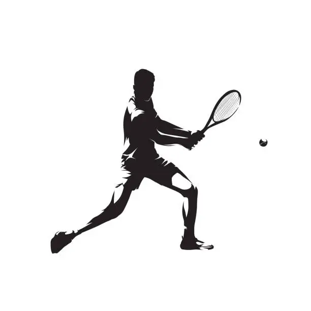 Vector illustration of Tennis player, isolated vector silhouette, ink drawing. Tennis